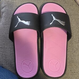 Puma Black Strap Pink Footbed Slide Sandals